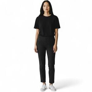 J. Jill Women's Slim Leg Ponte Knit Pants Size MT Black Polka Dot Stretch Pant